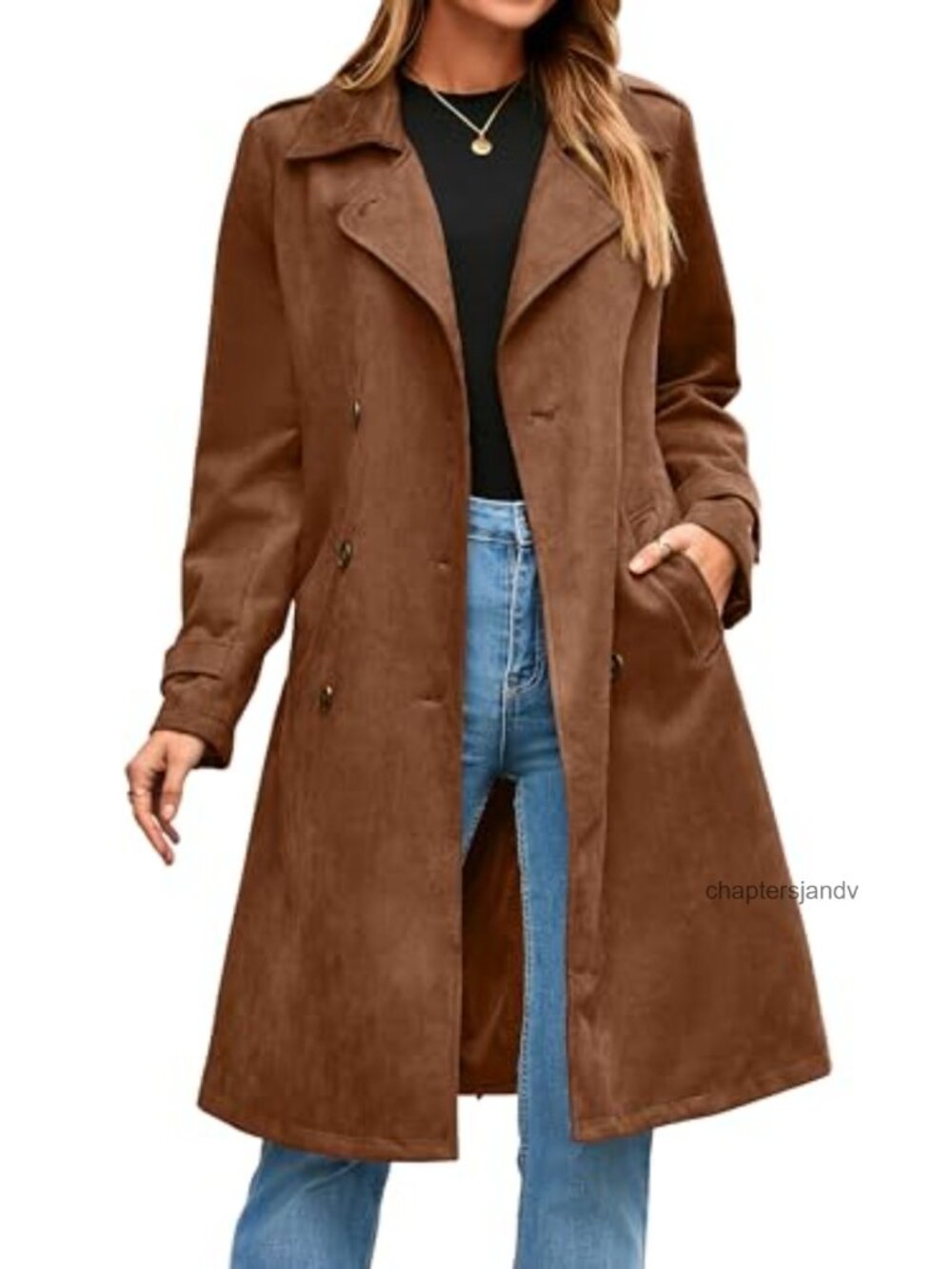 Faux Suede Long Trench Coat Double Breasted Belted Slim Work Office